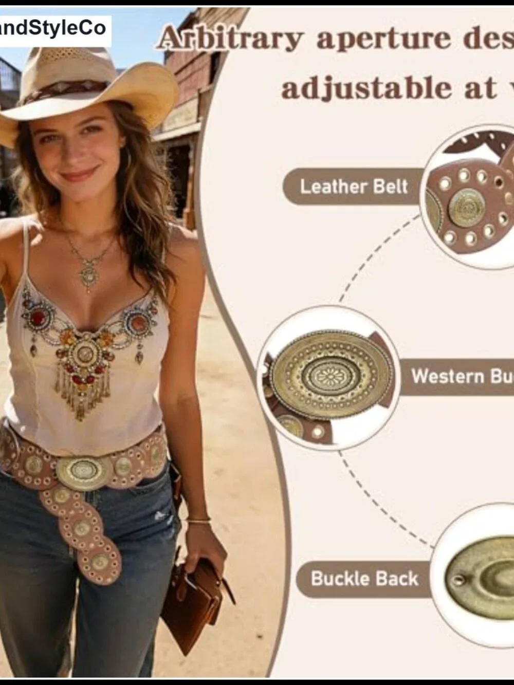 Women's Western Concho Chain Belt with Lobster Claw Clasp